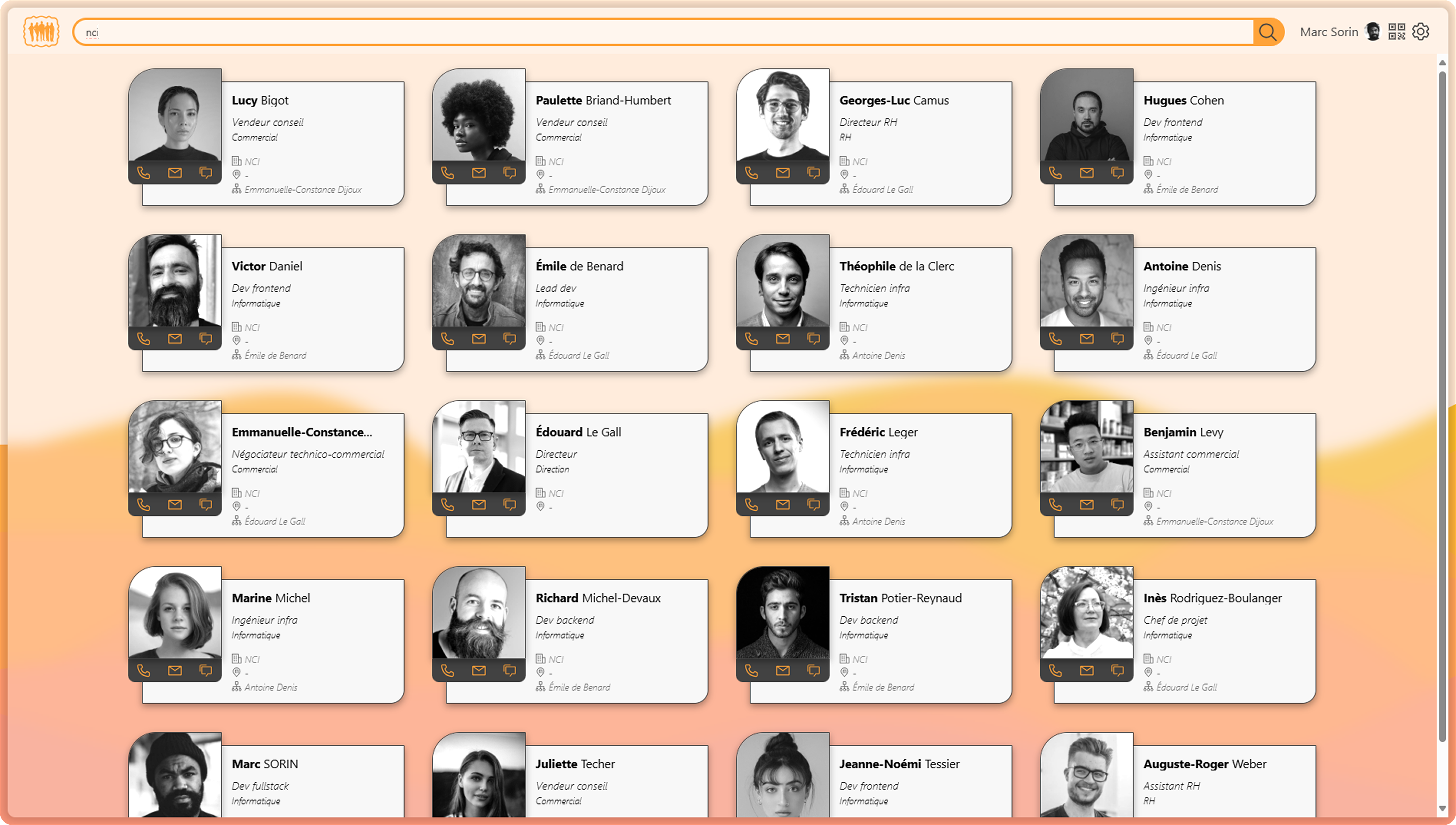 Visuel représentant la page d'accueil de l'application All My Team